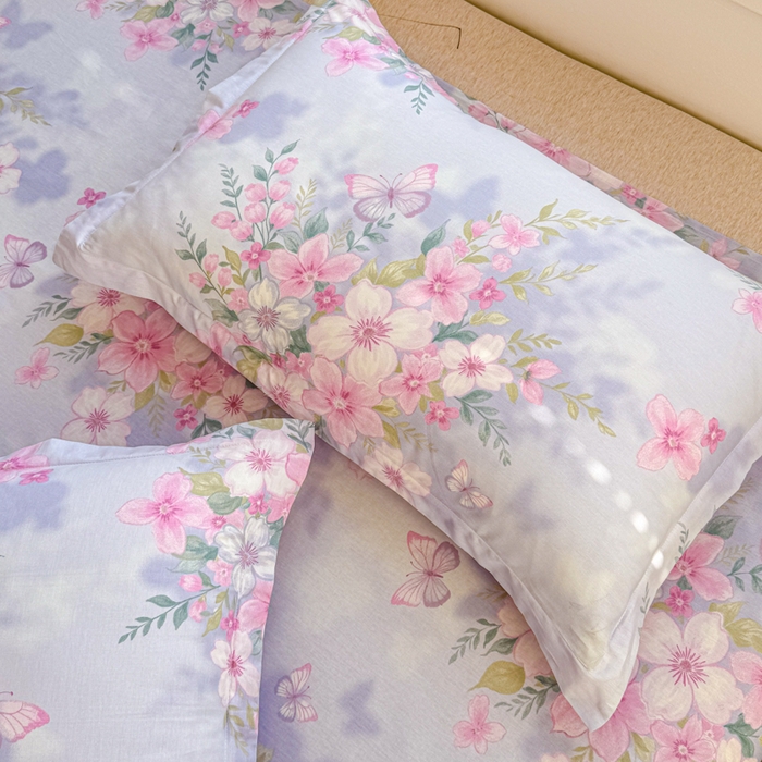 91家纺网 家纺一手货源 找家纺 禧安居 2025新款高支高密活性印染全棉枕套单枕套蝶恋花