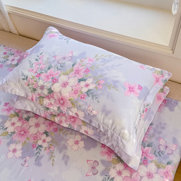 91家纺网 家纺一手货源 找家纺 禧安居 2025新款高支高密活性印染全棉枕套单枕套蝶恋花