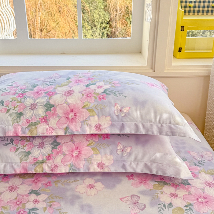 91家纺网 家纺一手货源 找家纺 禧安居 2025新款高支高密活性印染全棉枕套单枕套蝶恋花