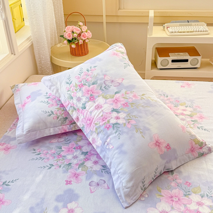 91家纺网 家纺一手货源 找家纺 禧安居 2025新款高支高密活性印染全棉枕套单枕套蝶恋花