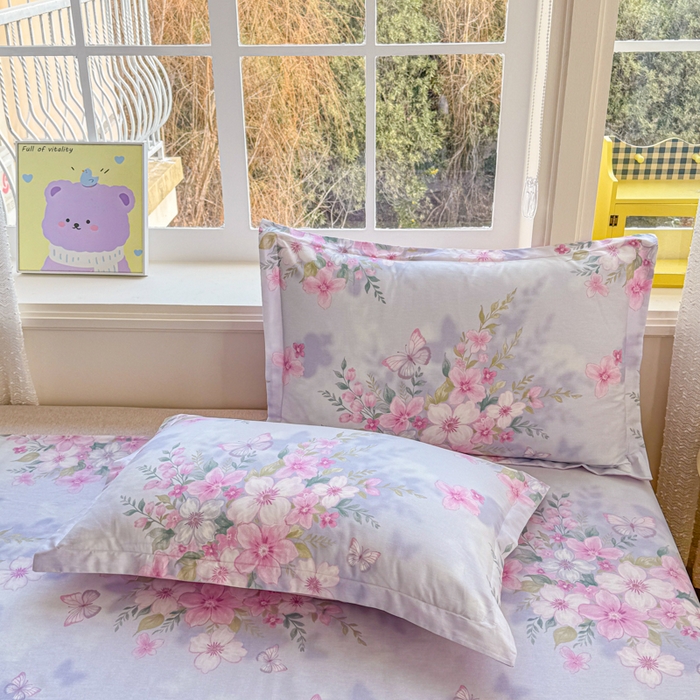 禧安居 2025新款高支高密活性印染全棉枕套单枕套蝶恋花