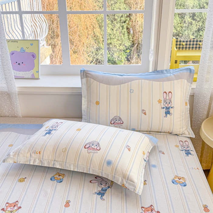 禧安居 2025新款高支高密活性印染全棉枕套单枕套狐狸兔