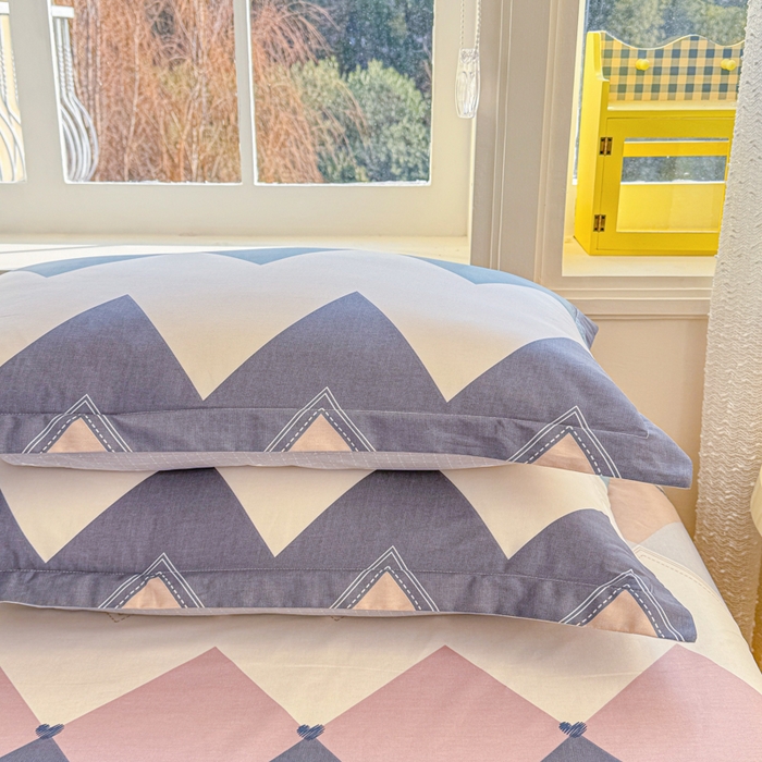 91家纺网 家纺一手货源 找家纺 禧安居 2025新款高支高密活性印染全棉枕套单枕套几何飞船