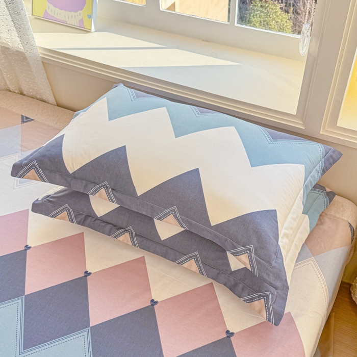 91家纺网 家纺一手货源 找家纺 禧安居 2025新款高支高密活性印染全棉枕套单枕套几何飞船