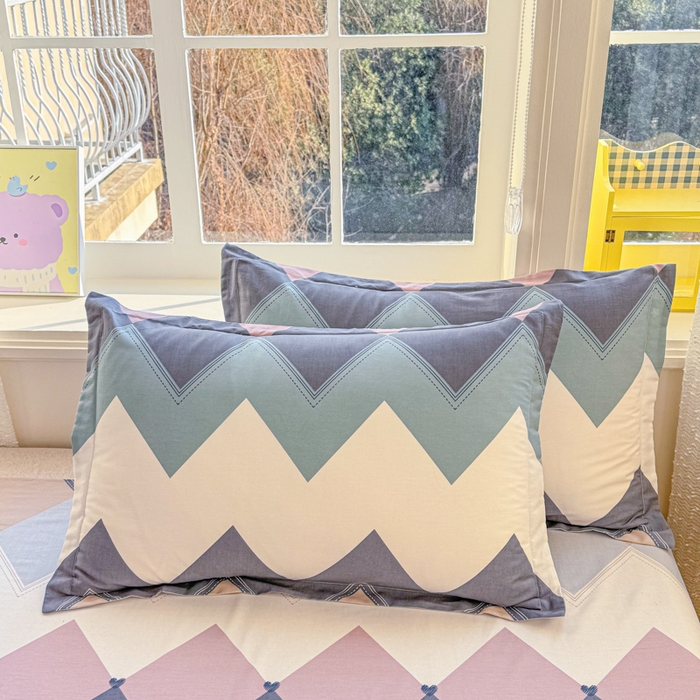 91家纺网 家纺一手货源 找家纺 禧安居 2025新款高支高密活性印染全棉枕套单枕套几何飞船