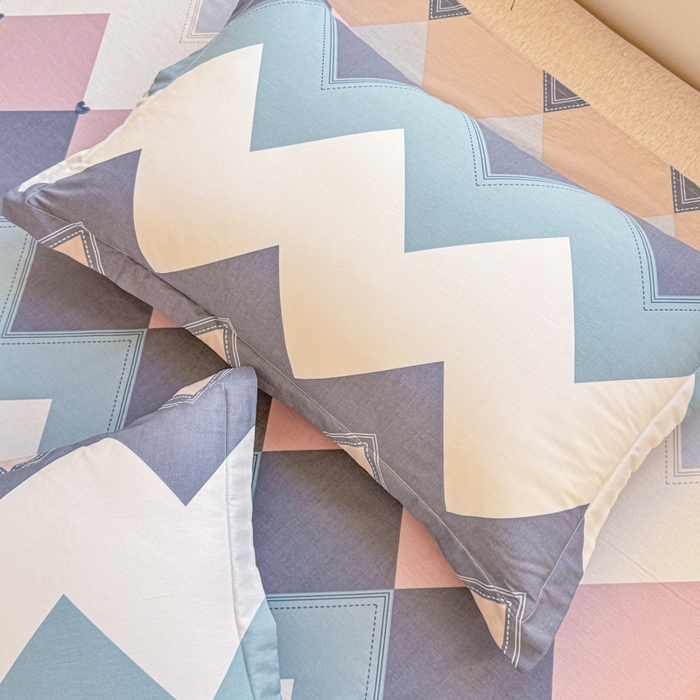 91家纺网 家纺一手货源 找家纺 禧安居 2025新款高支高密活性印染全棉枕套单枕套几何飞船