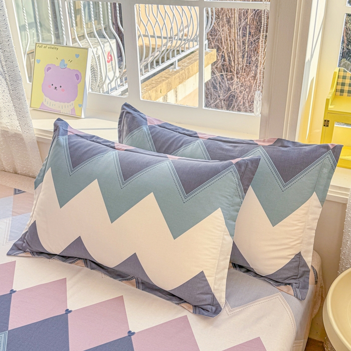 91家纺网 家纺一手货源 找家纺 禧安居 2025新款高支高密活性印染全棉枕套单枕套几何飞船