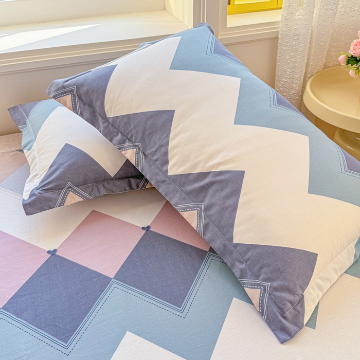 91家纺网 家纺一手货源 找家纺 禧安居 2025新款高支高密活性印染全棉枕套单枕套几何飞船