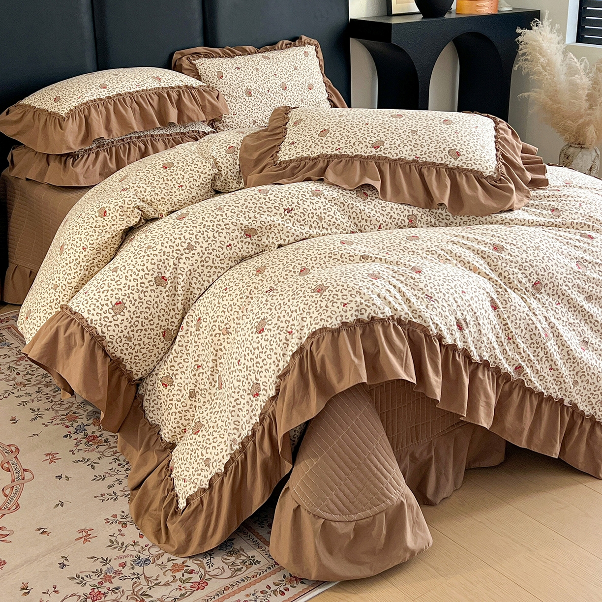 91家纺网 家纺一手货源 找家纺 （总）梦莱斯 2026新款韩系古法韩国水洗棉云棉大布袋法式浪漫大花边床盖四件套