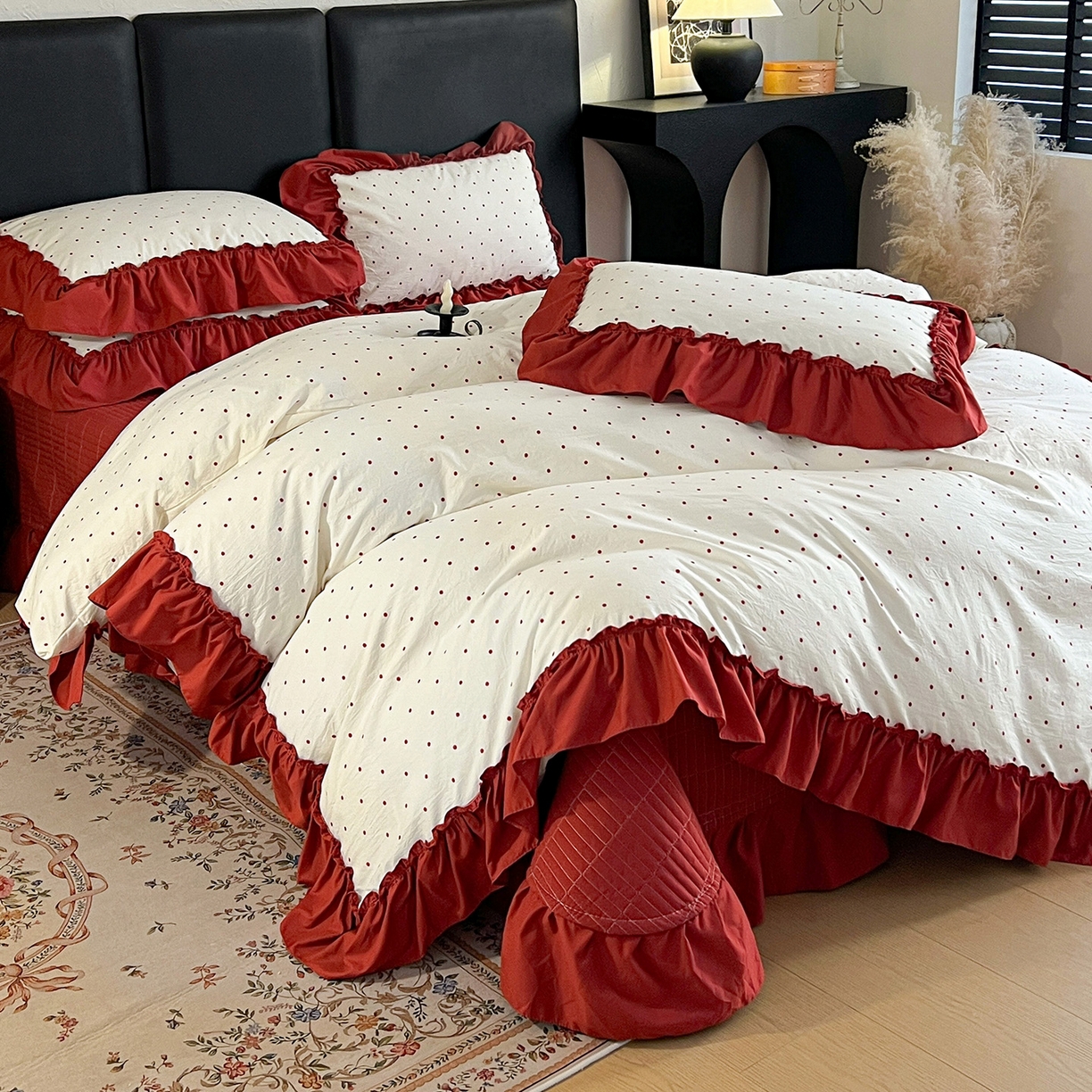 91家纺网 家纺一手货源 找家纺 （总）梦莱斯 2026新款韩系古法韩国水洗棉云棉大布袋法式浪漫大花边床盖四件套