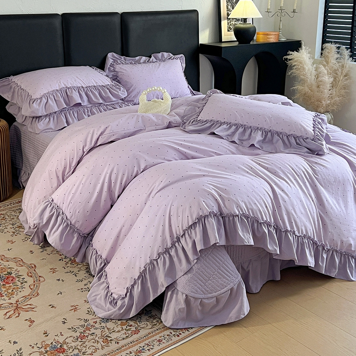 91家纺网 家纺一手货源 找家纺 （总）梦莱斯 2026新款韩系古法韩国水洗棉云棉大布袋法式浪漫大花边床盖四件套