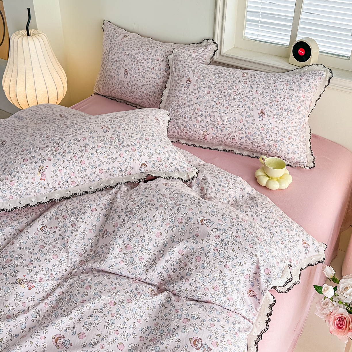 梓之赫 2026新款古法水洗云感棉四件套 草莓园