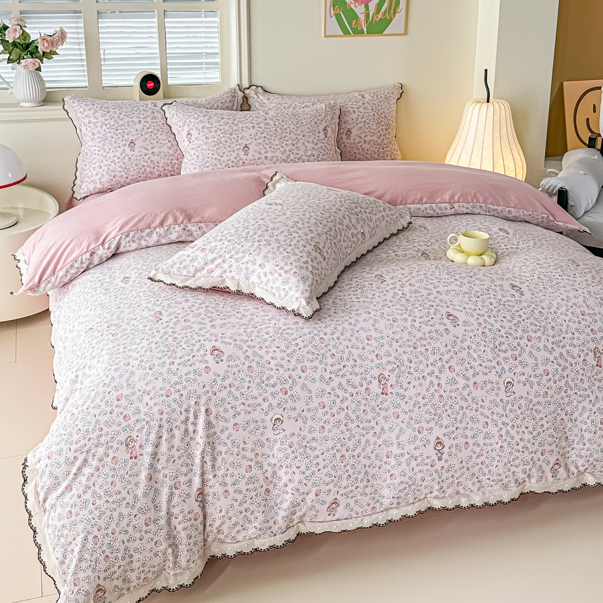 91家纺网 家纺一手货源 找家纺 梓之赫 2026新款古法水洗云感棉四件套 草莓园