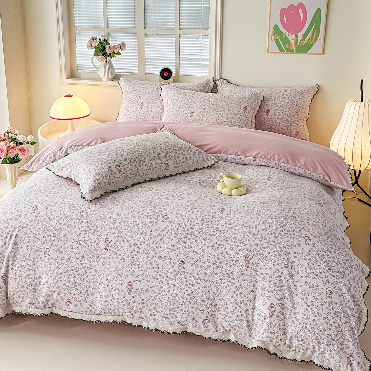 91家纺网 家纺一手货源 找家纺 梓之赫 2026新款古法水洗云感棉四件套 草莓园