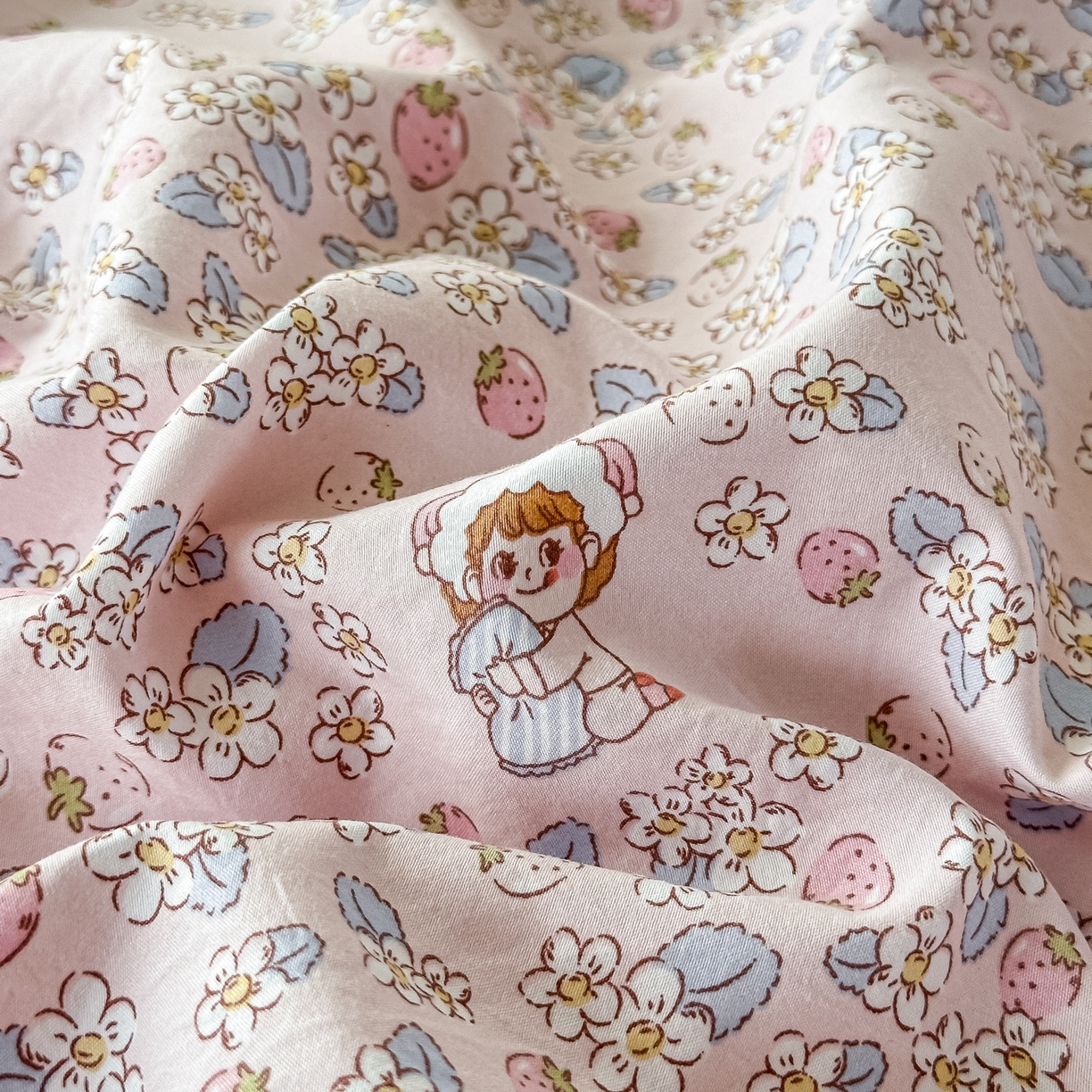 91家纺网 家纺一手货源 找家纺 梓之赫 2026新款古法水洗云感棉四件套 草莓园