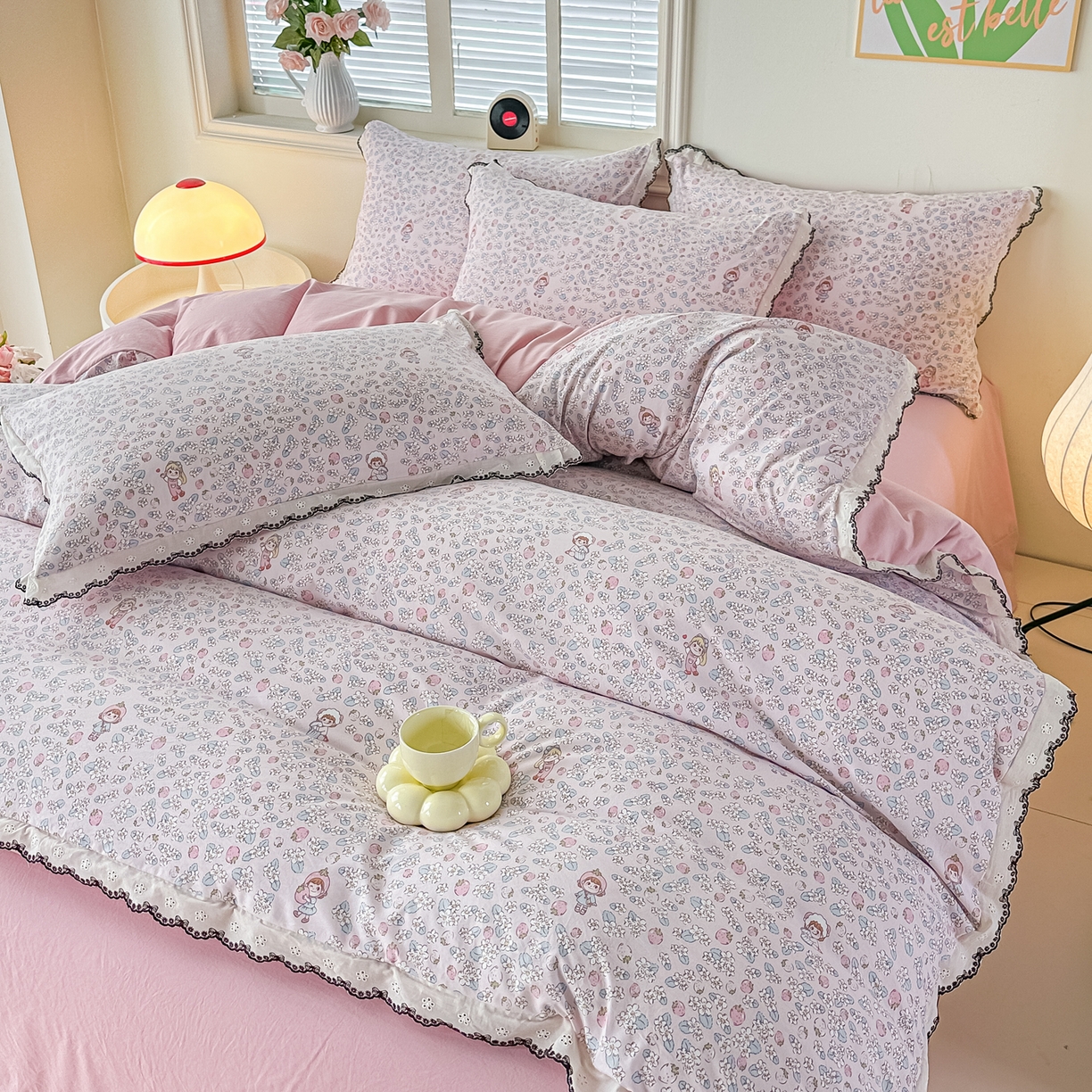 91家纺网 家纺一手货源 找家纺 梓之赫 2026新款古法水洗云感棉四件套 草莓园