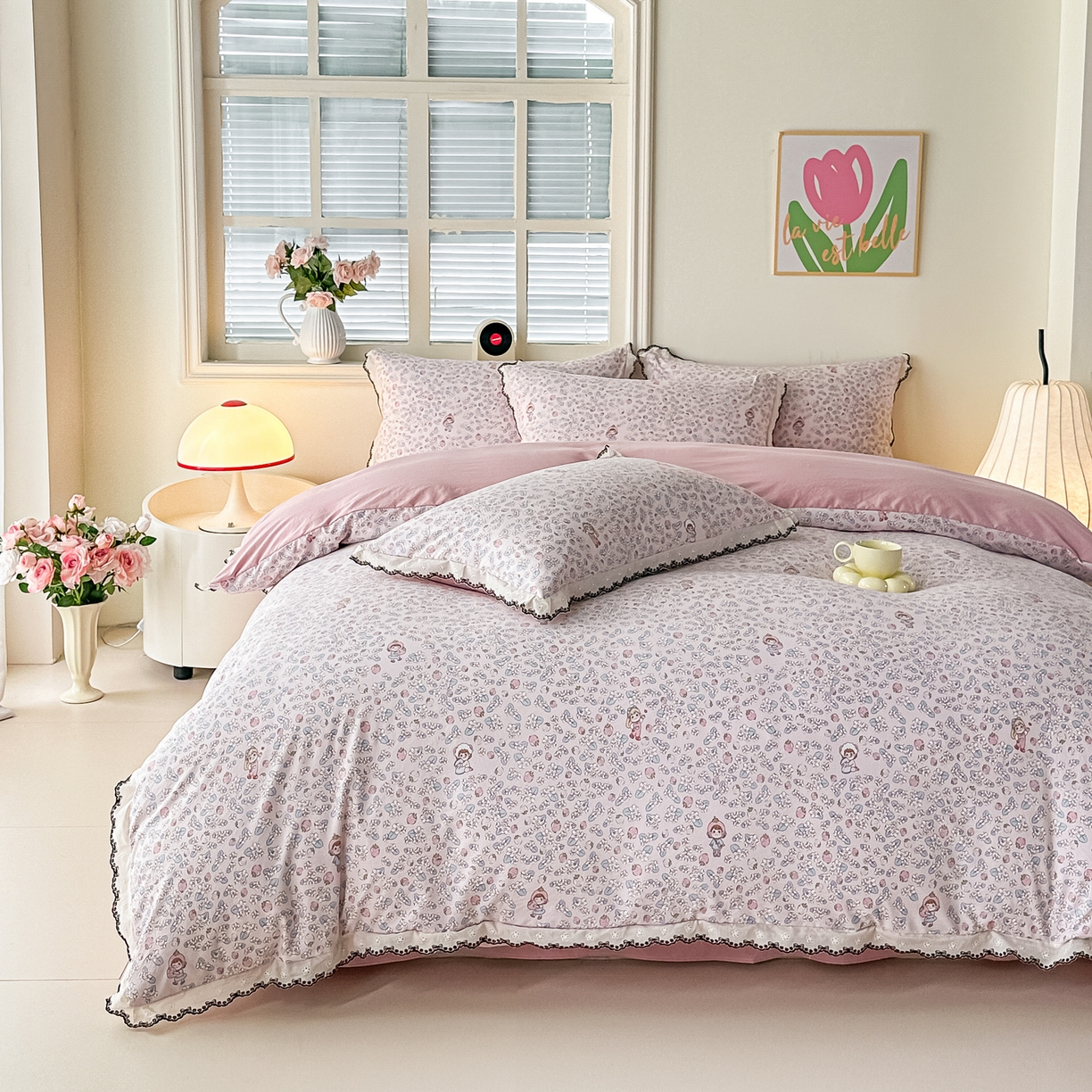 91家纺网 家纺一手货源 找家纺 梓之赫 2026新款古法水洗云感棉四件套 草莓园