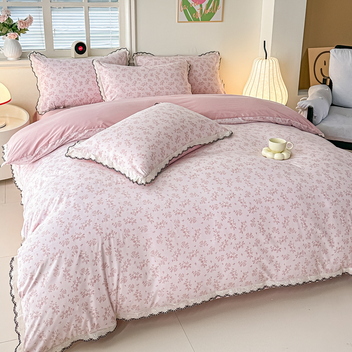 91家纺网 家纺一手货源 找家纺 梓之赫 2026新款古法水洗云感棉四件套 花漾集