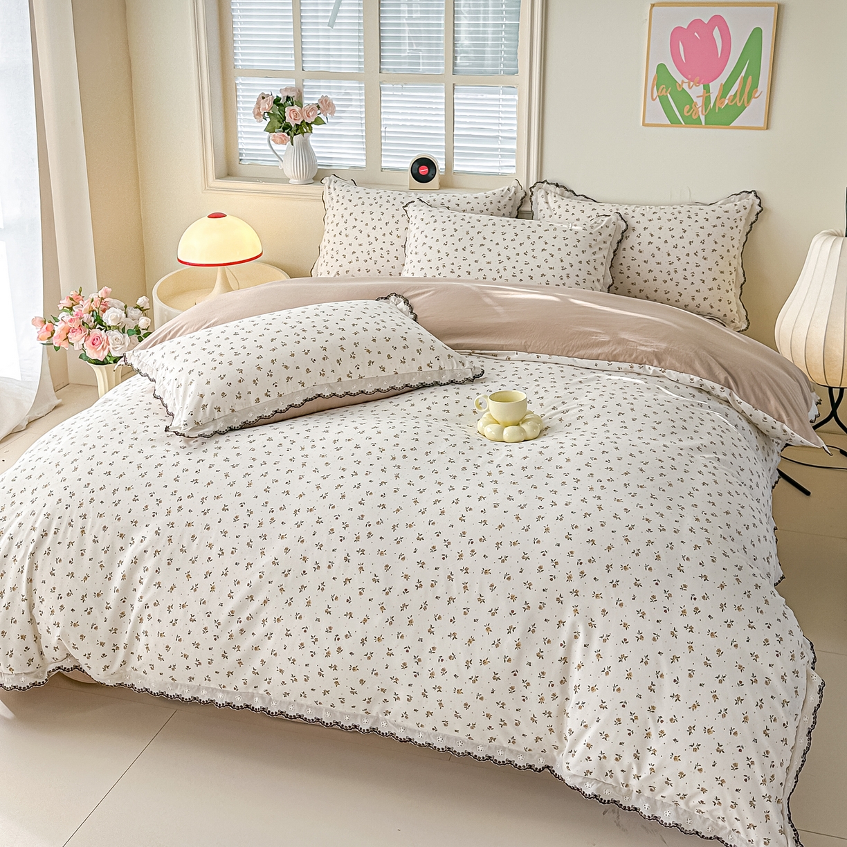 91家纺网 家纺一手货源 找家纺 梓之赫 2026新款古法水洗云感棉四件套 花枝笑语