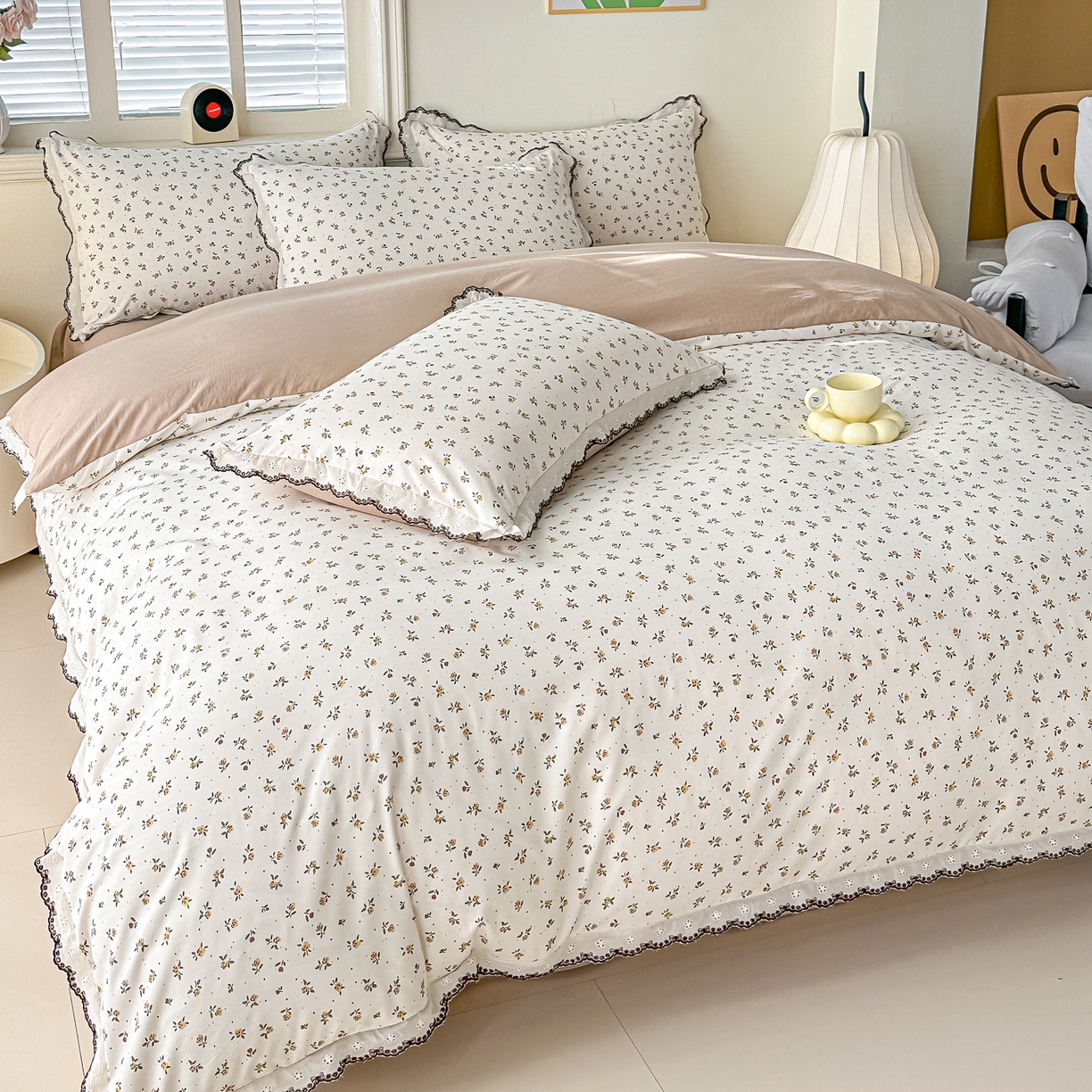 91家纺网 家纺一手货源 找家纺 梓之赫 2026新款古法水洗云感棉四件套 花枝笑语