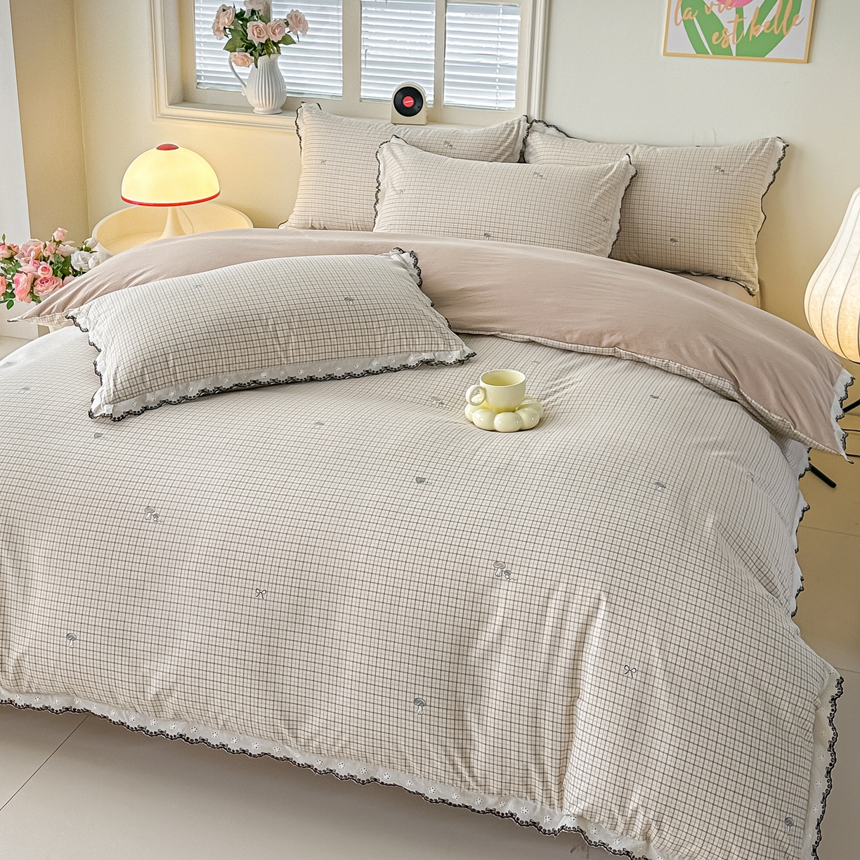 91家纺网 家纺一手货源 找家纺 梓之赫 2026新款古法水洗云感棉四件套 恋心-灰