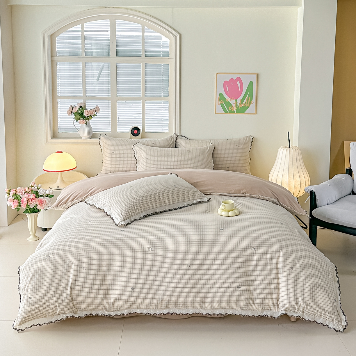 91家纺网 家纺一手货源 找家纺 梓之赫 2026新款古法水洗云感棉四件套 恋心-灰