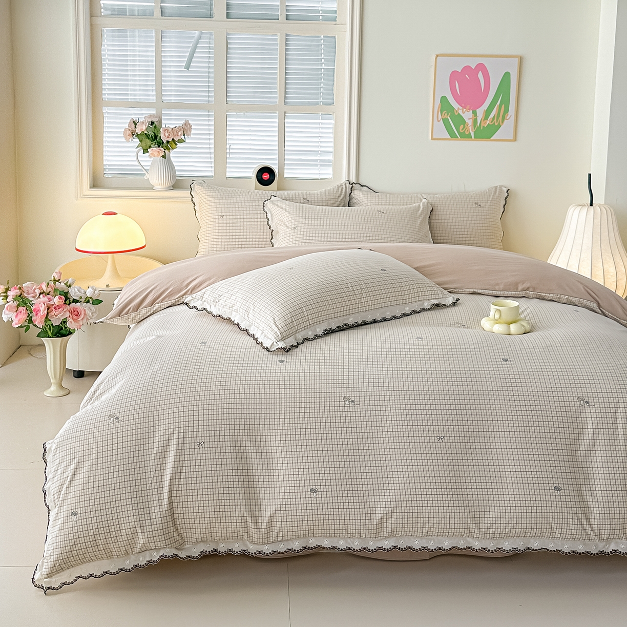 91家纺网 家纺一手货源 找家纺 梓之赫 2026新款古法水洗云感棉四件套 恋心-灰