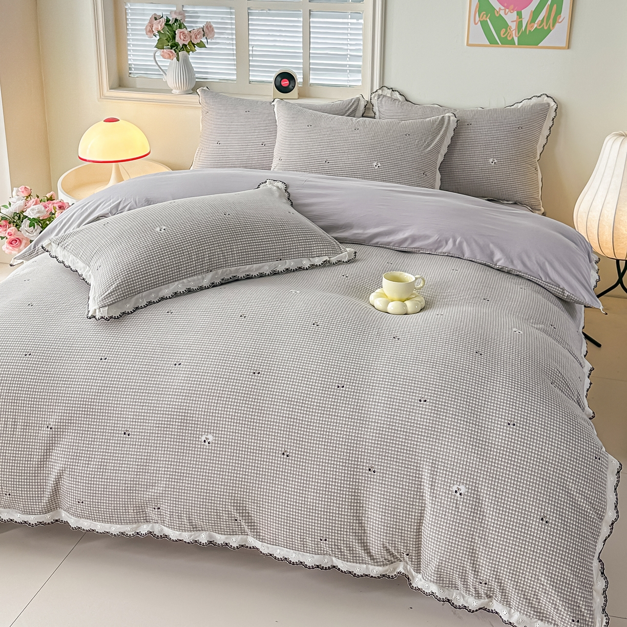 91家纺网 家纺一手货源 找家纺 梓之赫 2026新款古法水洗云感棉四件套 年轮