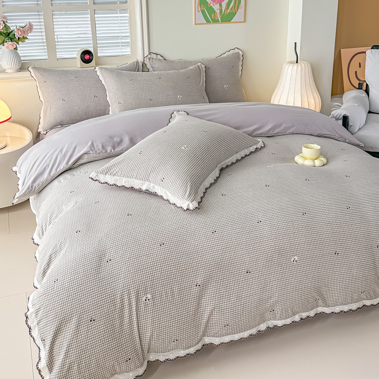 91家纺网 家纺一手货源 找家纺 梓之赫 2026新款古法水洗云感棉四件套 年轮