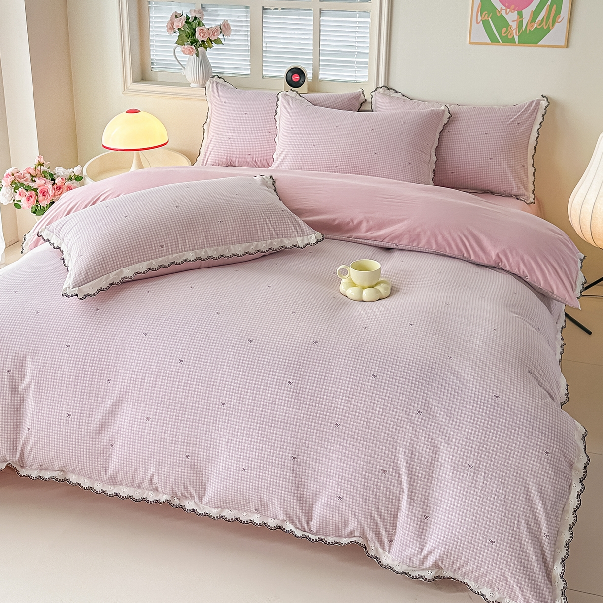 91家纺网 家纺一手货源 找家纺 梓之赫 2026新款古法水洗云感棉四件套 素雅-红