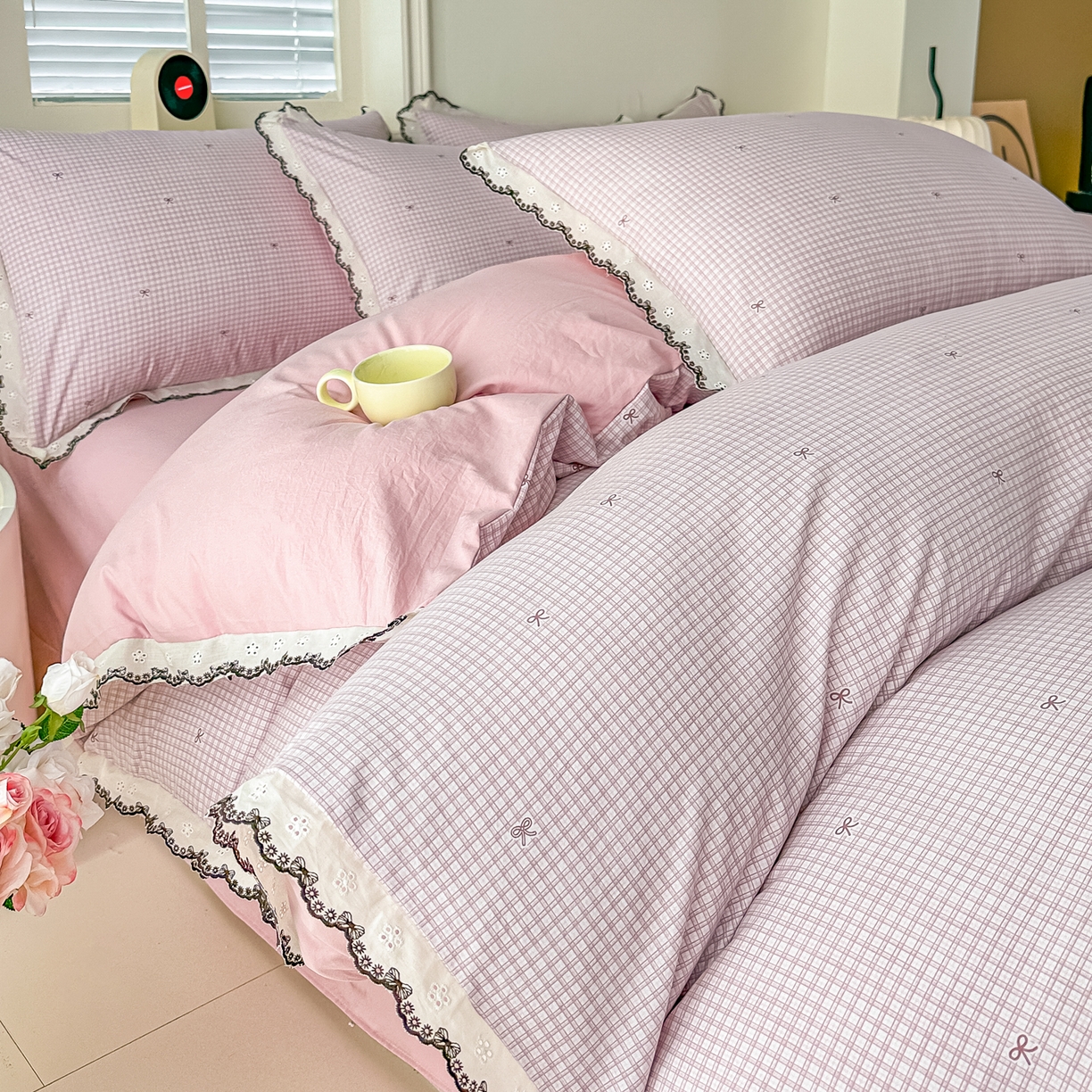 91家纺网 家纺一手货源 找家纺 梓之赫 2026新款古法水洗云感棉四件套 素雅-红