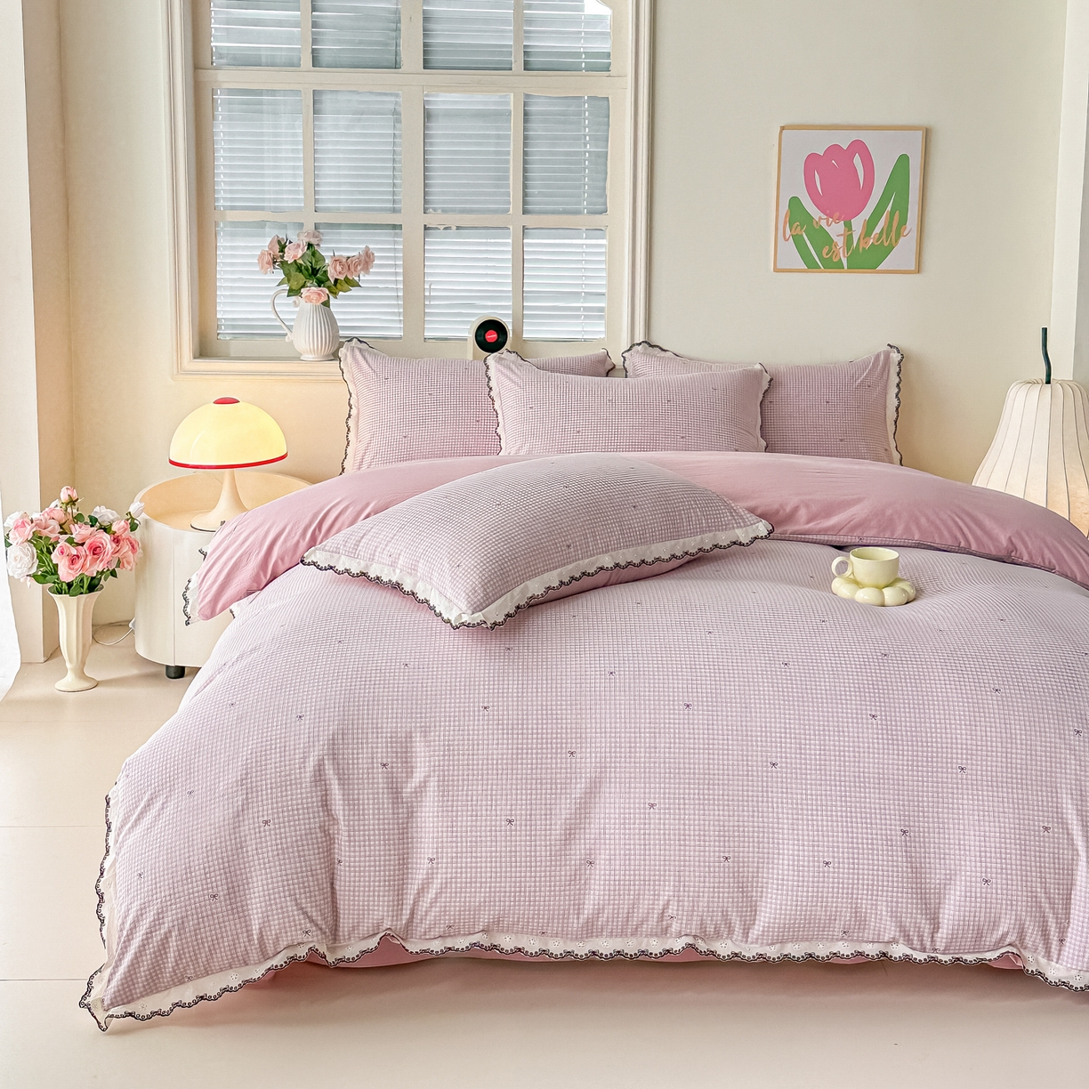 91家纺网 家纺一手货源 找家纺 梓之赫 2026新款古法水洗云感棉四件套 素雅-红