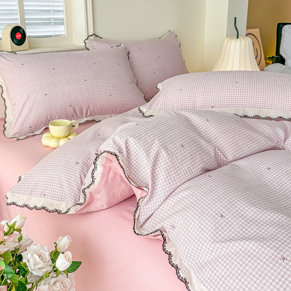 91家纺网 家纺一手货源 找家纺 梓之赫 2026新款古法水洗云感棉四件套 素雅-红