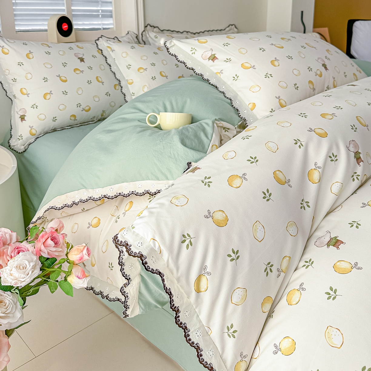 91家纺网 家纺一手货源 找家纺 梓之赫 2026新款古法水洗云感棉四件套 小柠檬