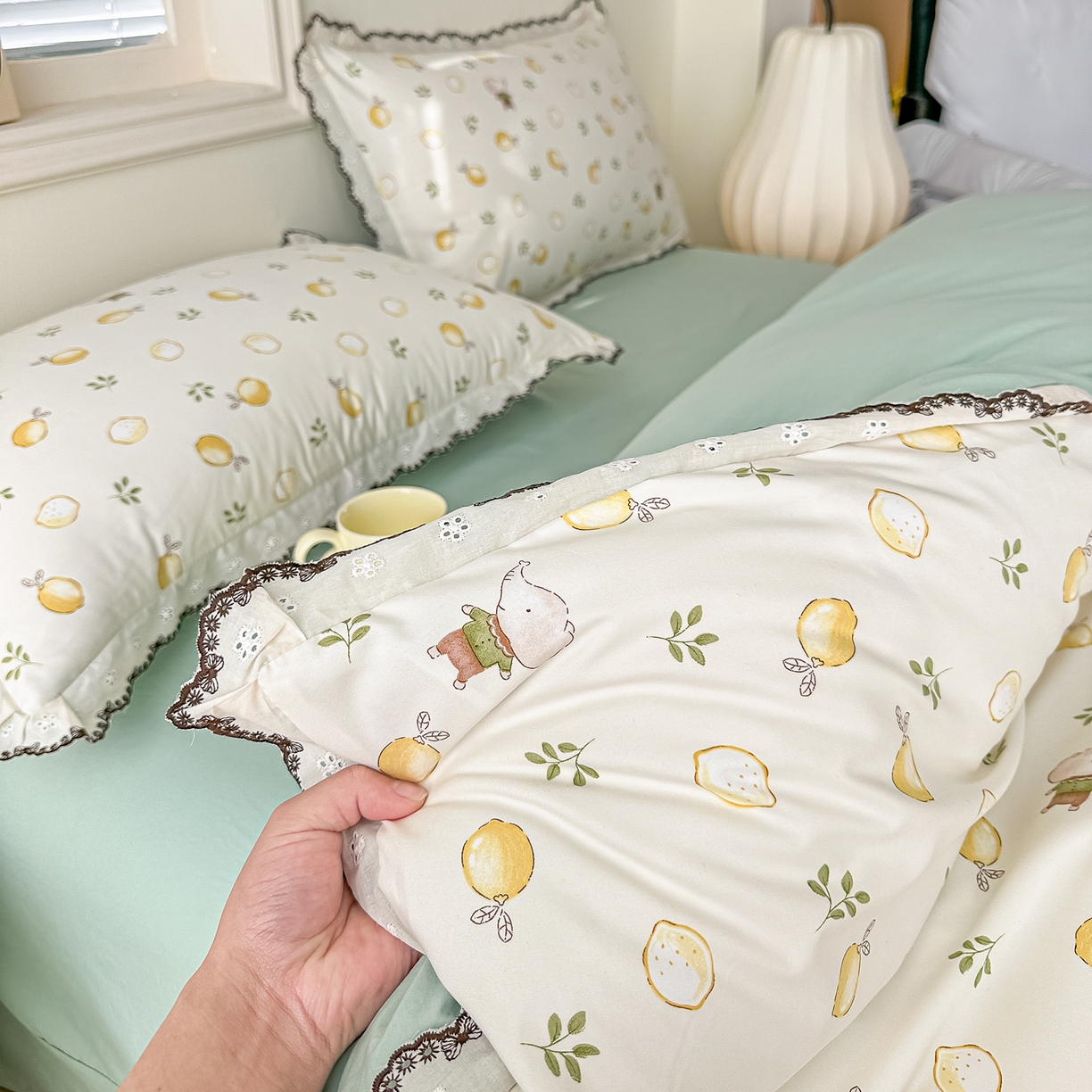 91家纺网 家纺一手货源 找家纺 梓之赫 2026新款古法水洗云感棉四件套 小柠檬