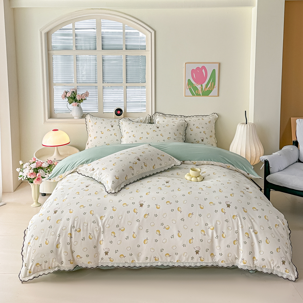 91家纺网 家纺一手货源 找家纺 梓之赫 2026新款古法水洗云感棉四件套 小柠檬