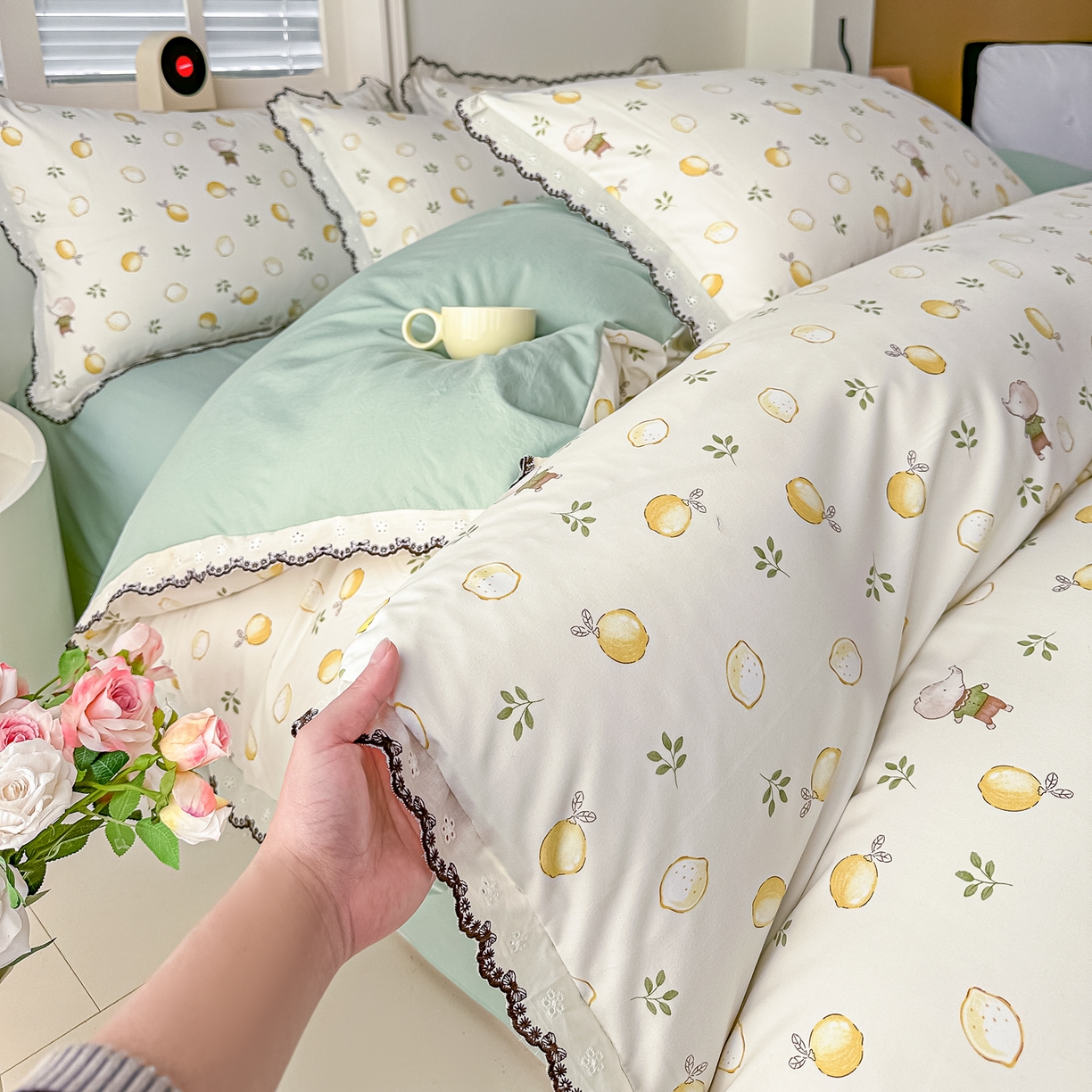 91家纺网 家纺一手货源 找家纺 梓之赫 2026新款古法水洗云感棉四件套 小柠檬