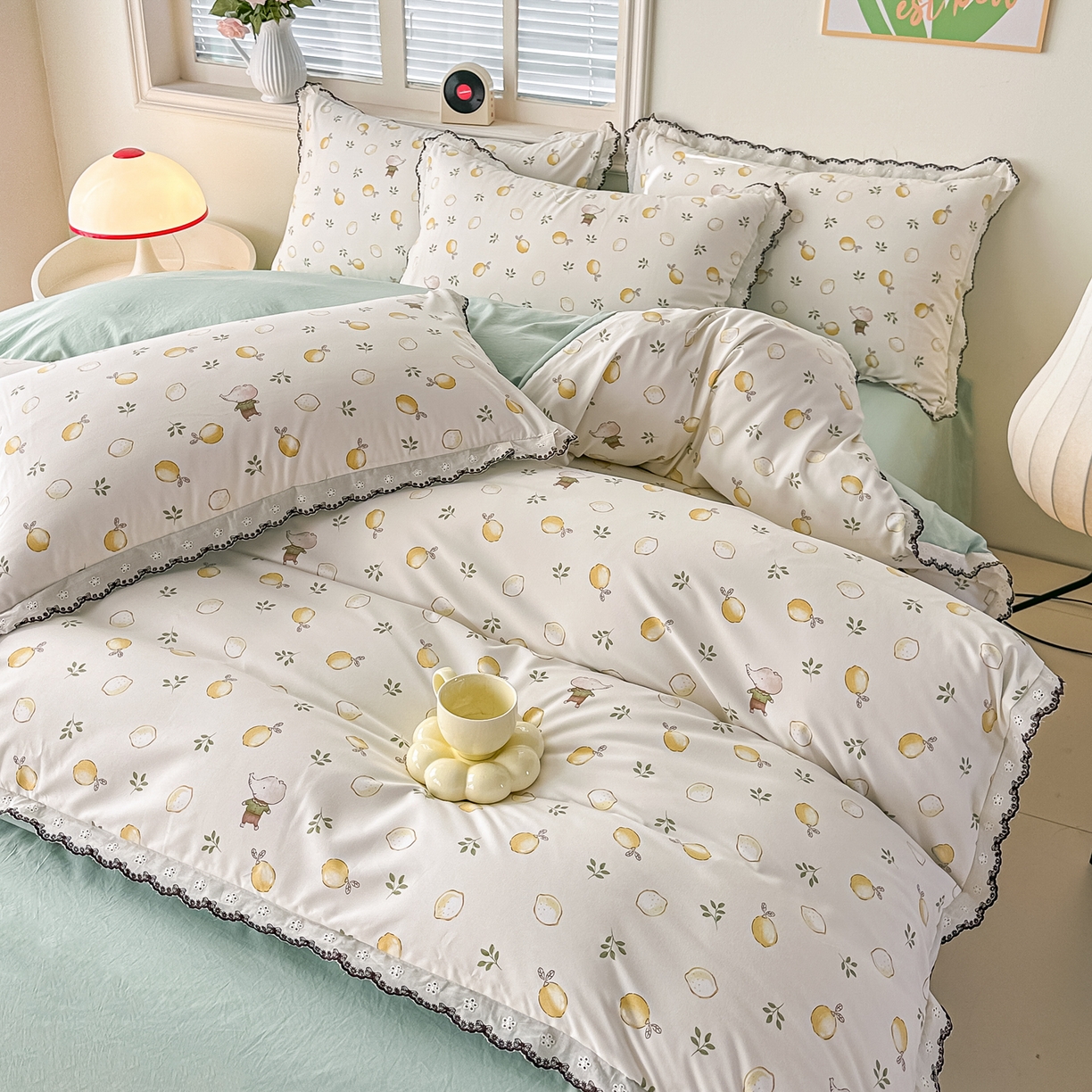 91家纺网 家纺一手货源 找家纺 梓之赫 2026新款古法水洗云感棉四件套 小柠檬