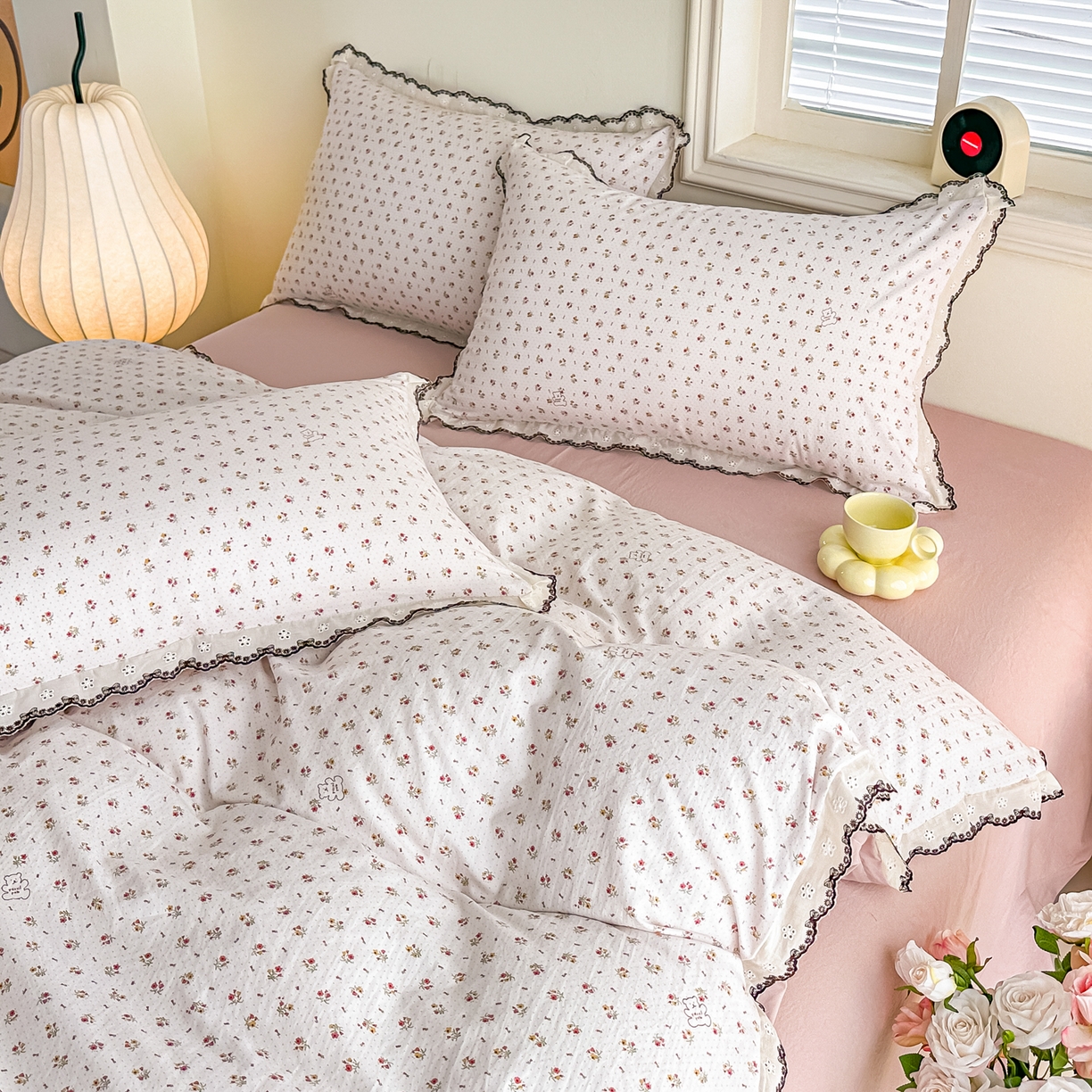 梓之赫 2026新款古法水洗云感棉四件套 小熊依梦-红