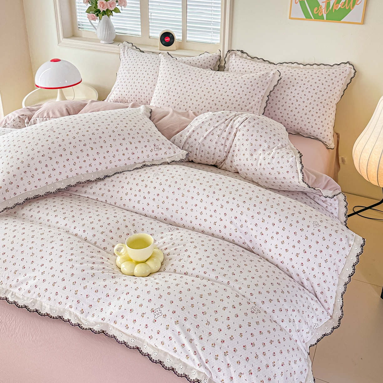 91家纺网 家纺一手货源 找家纺 梓之赫 2026新款古法水洗云感棉四件套 小熊依梦-红