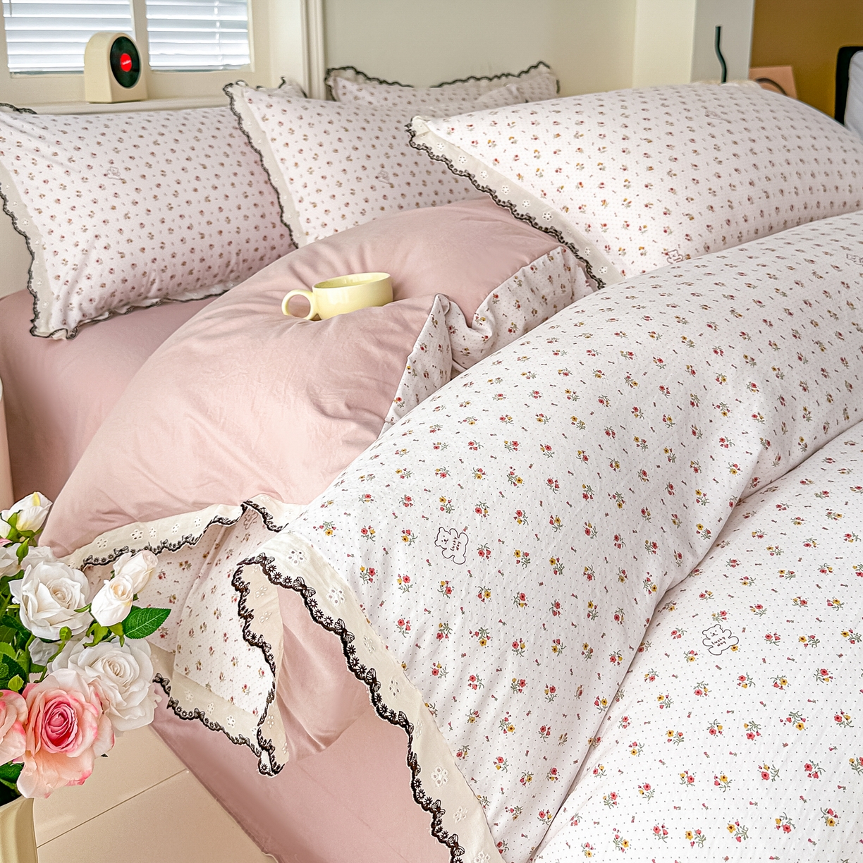 91家纺网 家纺一手货源 找家纺 梓之赫 2026新款古法水洗云感棉四件套 小熊依梦-红