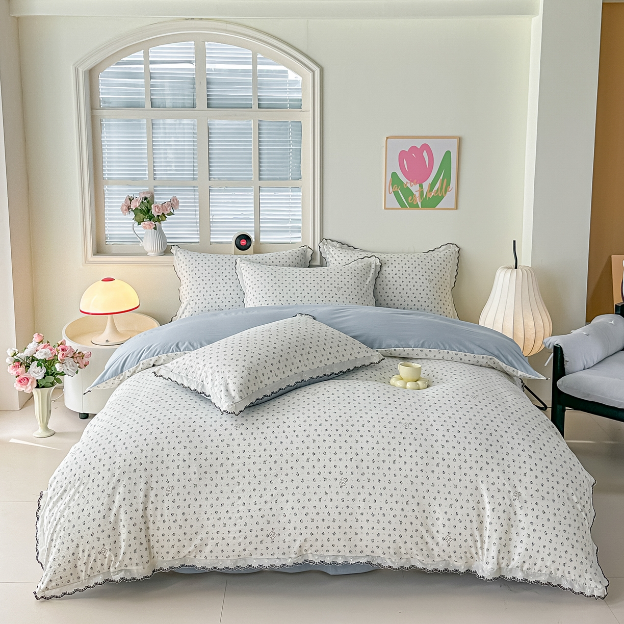 91家纺网 家纺一手货源 找家纺 梓之赫 2026新款古法水洗云感棉四件套 小熊依梦-蓝