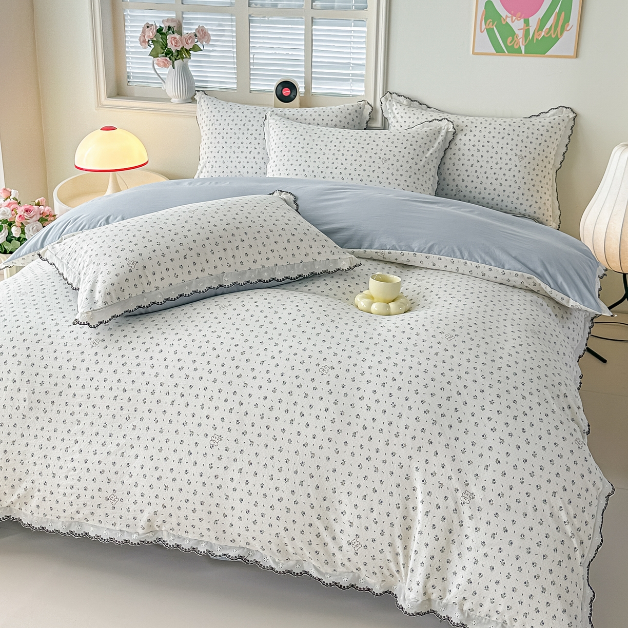 91家纺网 家纺一手货源 找家纺 梓之赫 2026新款古法水洗云感棉四件套 小熊依梦-蓝