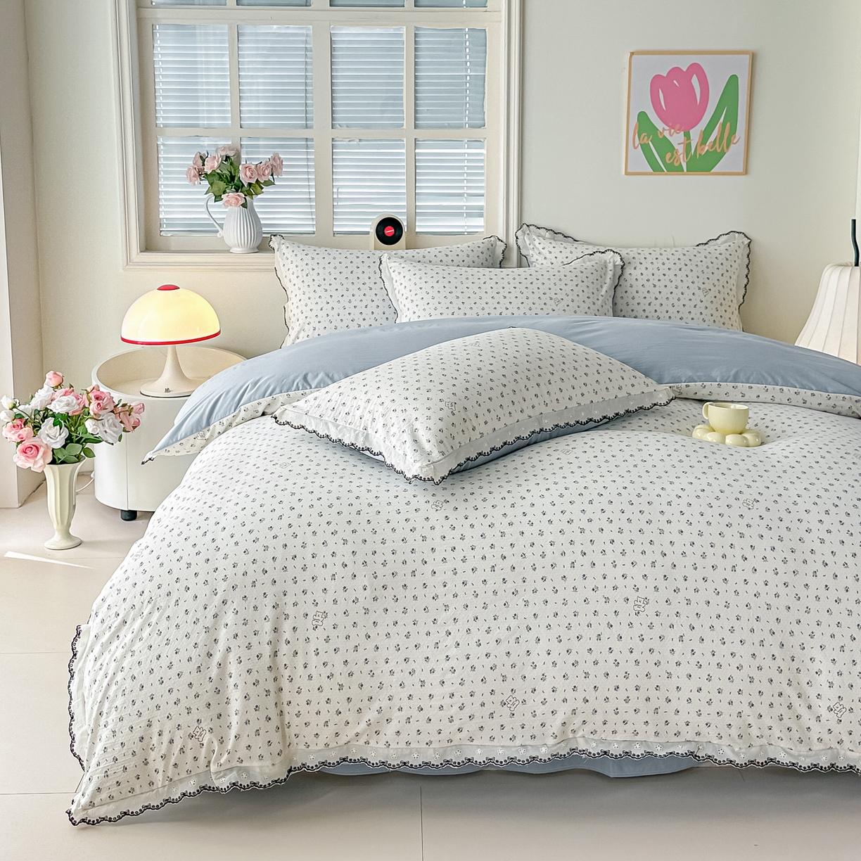 91家纺网 家纺一手货源 找家纺 梓之赫 2026新款古法水洗云感棉四件套 小熊依梦-蓝