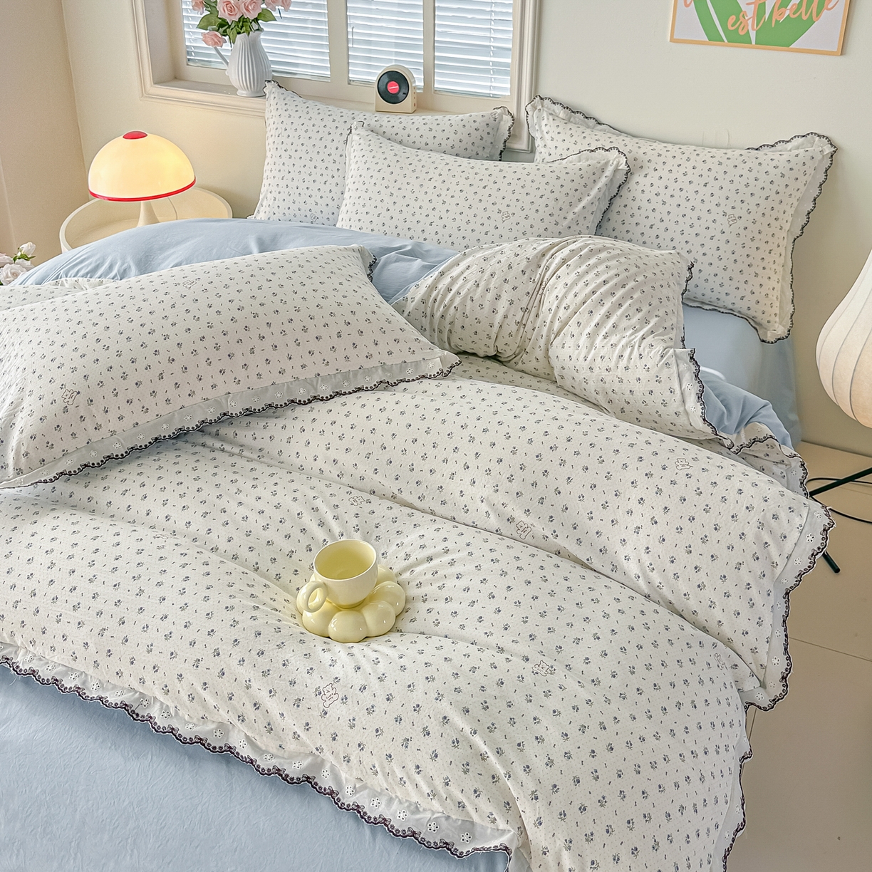 91家纺网 家纺一手货源 找家纺 梓之赫 2026新款古法水洗云感棉四件套 小熊依梦-蓝