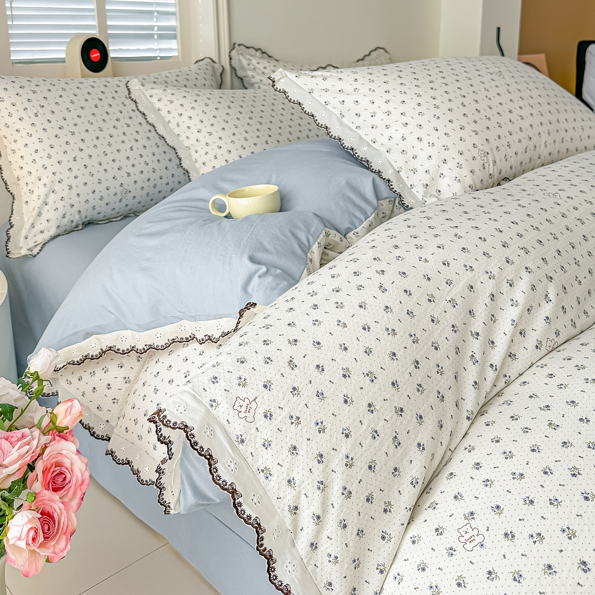 91家纺网 家纺一手货源 找家纺 梓之赫 2026新款古法水洗云感棉四件套 小熊依梦-蓝