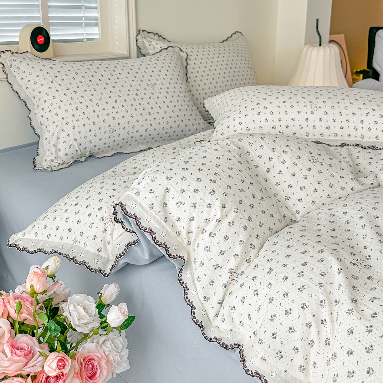 91家纺网 家纺一手货源 找家纺 梓之赫 2026新款古法水洗云感棉四件套 小熊依梦-蓝