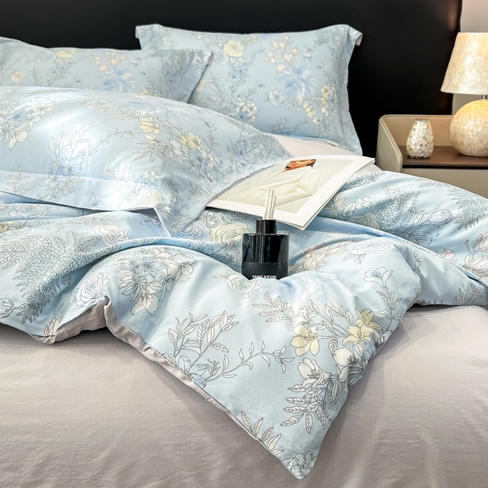 91家纺网 家纺一手货源 找家纺 繁花家居 2026凉感云丝棉高克重冰感天丝绵四件套 橘子花信