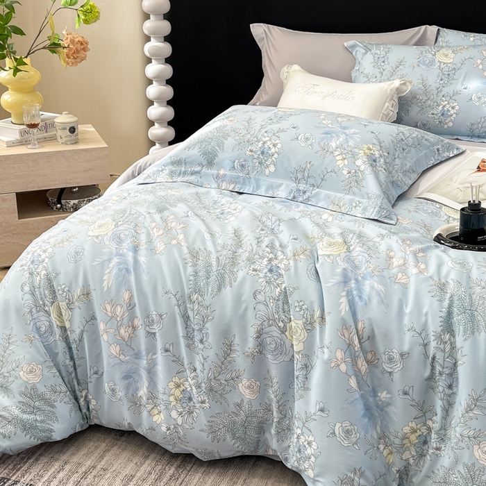 91家纺网 家纺一手货源 找家纺 繁花家居 2026凉感云丝棉高克重冰感天丝绵四件套 橘子花信