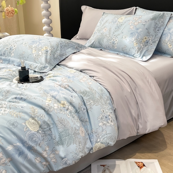 91家纺网 家纺一手货源 找家纺 繁花家居 2026凉感云丝棉高克重冰感天丝绵四件套 橘子花信